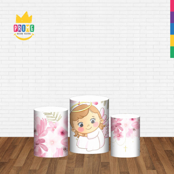 Trio Capa Cilindro Meu Batizado Anjinha 3D Em Tecido Com Elástico - Image 2