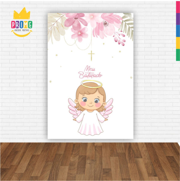 Painel de Festa Retangular 3D Meu Batizado Anjinha Casadinho 1,50m x 2,20 - Image 2
