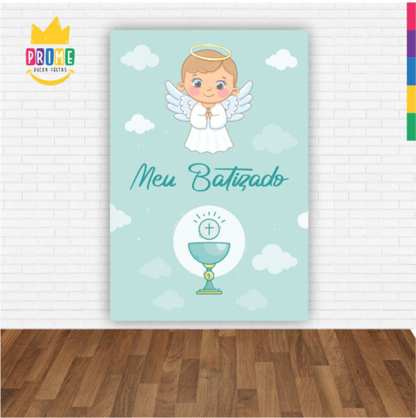 Painel de Festa Retangular 3D Meu Batizado Casadinho 1,50m x 2,20 - Image 2