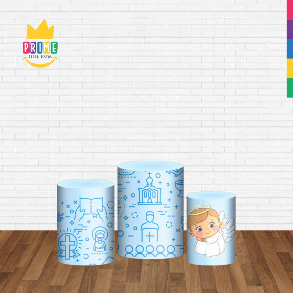 Trio Capa Cilindro Meu Batizado Anjinho 3D Em Tecido Com Elástico - Image 2