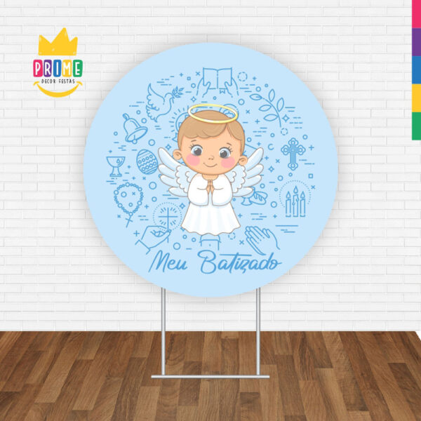 Painel Redondo 3D Meu Batizado Anjinho Tecido Sublimado - Image 2