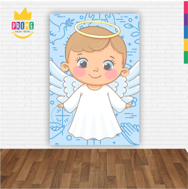 Painel de Festa Retangular 3D Meu Batizado Anjinho Casadinho 1,50m x 2,20 - Image 2