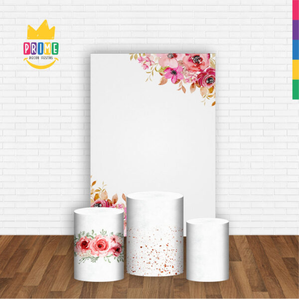 Kit Casado Floral Rosa Trio Capa Cilindro Retangular Tecido - Image 2