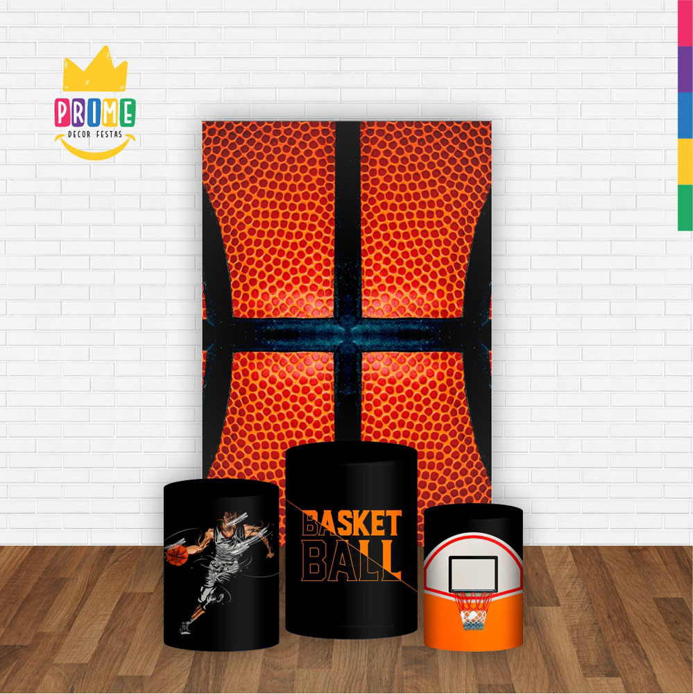 Kit Casado Basquete Trio Capa Cilindro Retangular Tecido - Imagem 2