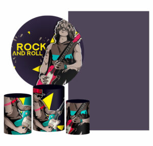 Kit Casado Rock Roll Painel Redondo Trio Capas Cilindro Retangular Vertical Em Tecido