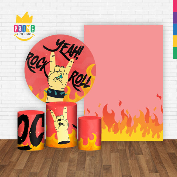 Kit Casado Rock Roll Painel Redondo Trio Capas Cilindro Retangular Vertical Em Tecido - Image 2