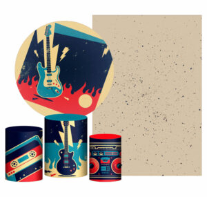 Kit Casado Rock Roll Painel Redondo Trio Capas Cilindro Retangular Vertical Em Tecido