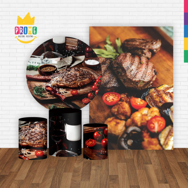 Kit Casado Churrasco Painel Redondo Trio Capas Cilindro Retangular Vertical Em Tecido - Image 2
