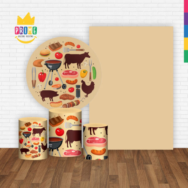 Kit Casado Churrasco Painel Redondo Trio Capas Cilindro Retangular Vertical Em Tecido - Image 2