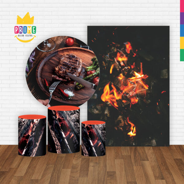 Kit Casado Churrasco Painel Redondo Trio Capas Cilindro Retangular Vertical Em Tecido - Image 2