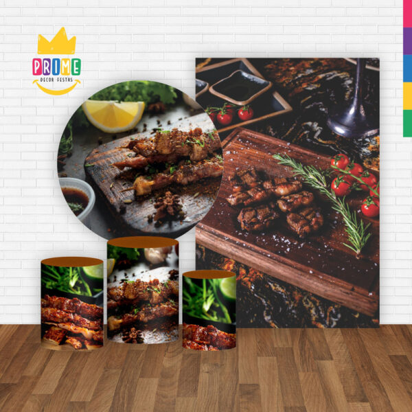 Kit Casado Churrasco Painel Redondo Trio Capas Cilindro Retangular Vertical Em Tecido - Image 2