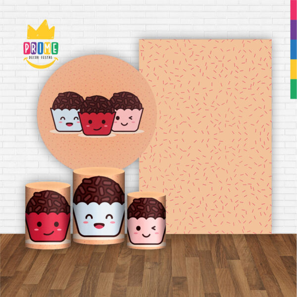 Kit Casado Doces Painel Redondo Trio Capas Cilindro Retangular Vertical Em Tecido - Image 2