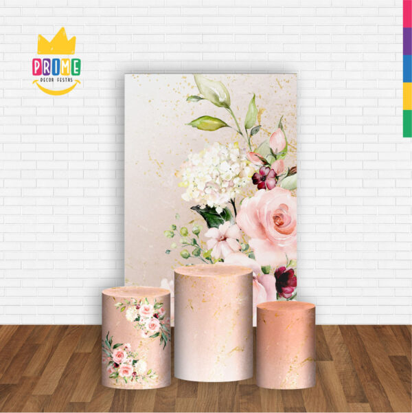 Kit Casado Floral Marmore Trio Capa Cilindro Retangular Tecido - Image 2