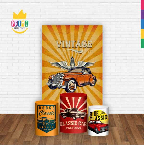 Kit Casado Carros Vintage Trio Capa Cilindro Retangular Tecido - Image 2