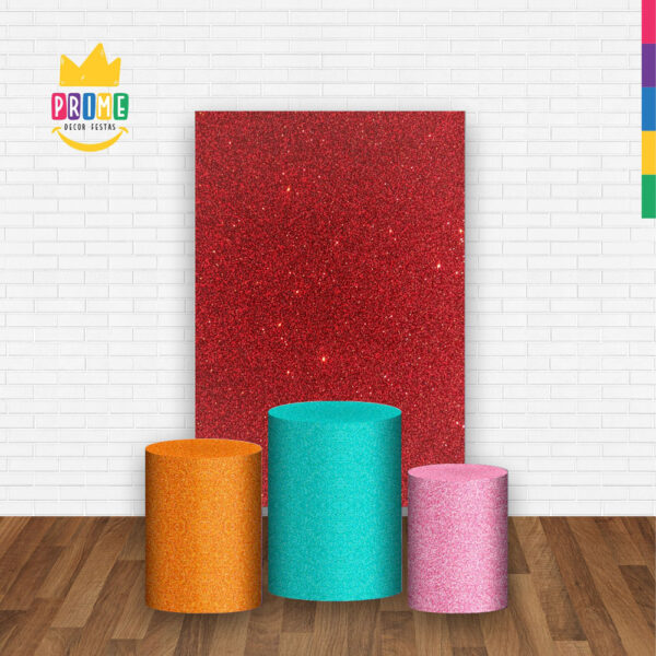 Kit Casado Glitter Vermelho Trio Capa Cilindro Retangular Tecido - Image 2