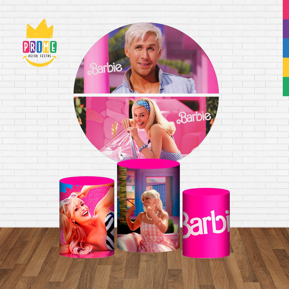 Trio Capa Cilindro + Painel Redondo 3D Barbie 1,50m Veste Fácil - Imagem 2