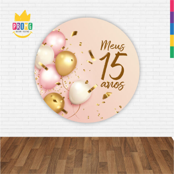 Painel Redondo 3D Meus 15 Anos Abre Fácil Tecido - Image 2