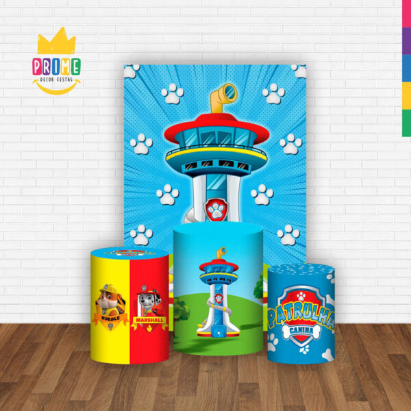 Kit Casado Patrulha Canina Trio Capa Cilindro Retangular Tecido - Image 2
