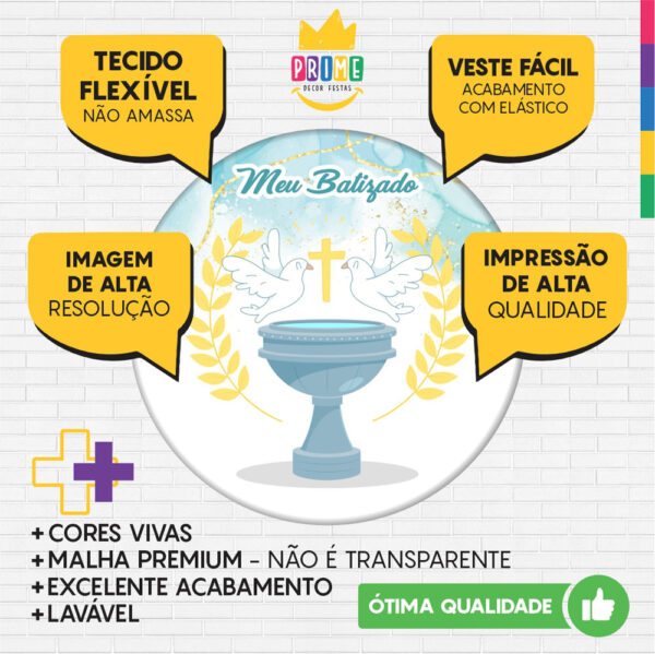 Trio Capa Cilindro + Painel Redondo 3D Meu Batizado 1,50m Veste Fácil - Image 3