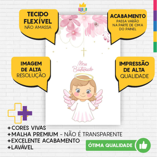 Kit Casado Meu Batizado Anjinha Painel Redondo Trio Capas Cilindro Retangular Vertical Em Tecido - Image 5
