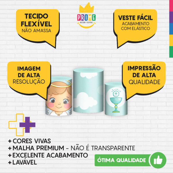 Trio Capa Cilindro Meu Batizado 3D Em Tecido Com Elástico - Image 3
