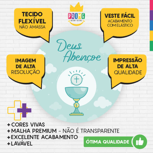 Trio Capa Cilindro + Painel Redondo 3D Meu Batizado 1,50m Veste Fácil - Image 3