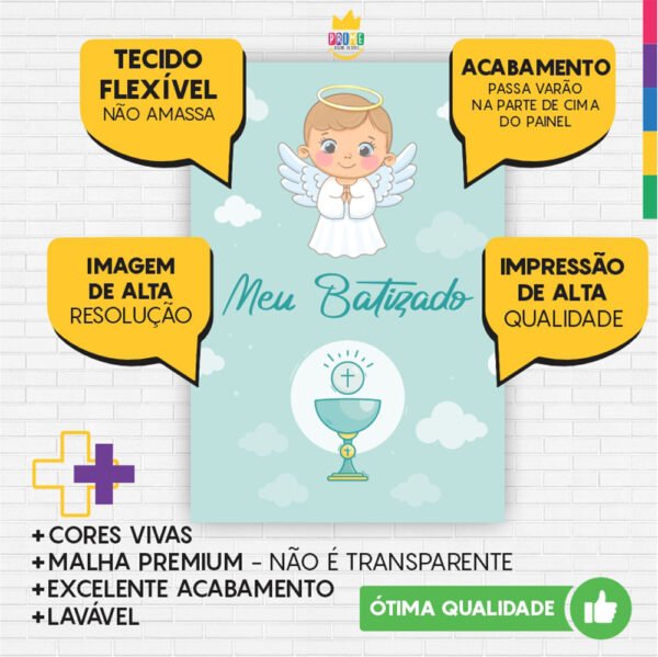 Kit Casado Meu Batizado Painel Redondo Trio Capas Cilindro Retangular Vertical Em Tecido - Image 5