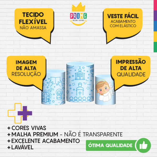 Trio Capa Cilindro Meu Batizado Anjinho 3D Em Tecido Com Elástico - Image 3