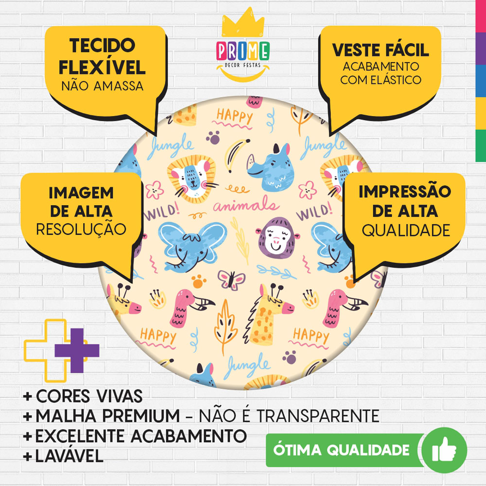 Kit Casado Zoo Baby Painel Redondo Trio Capas Cilindro Retangular Vertical Em Tecido - Imagem 3