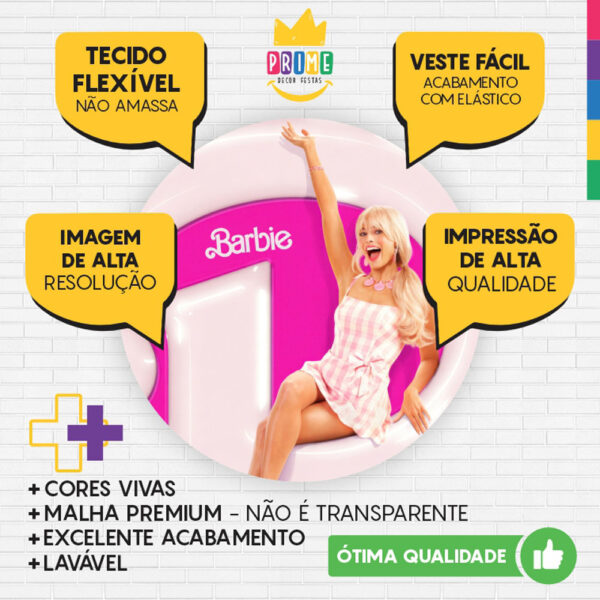 Painel Redondo 3D Barbie Rosa Tecido Sublimado - Image 3