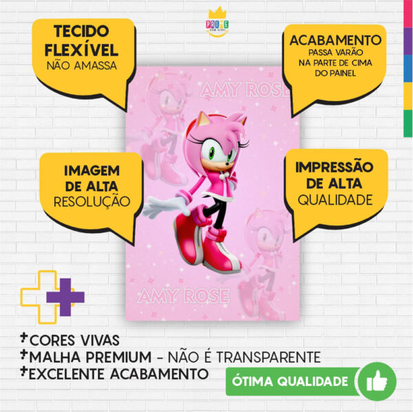 Kit Casado Sonic Amy Rose Painel Redondo Trio Capas Cilindro Retangular Vertical Em Tecido - Image 6