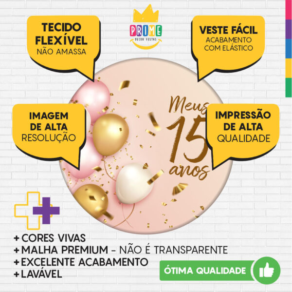 Trio Capa Cilindro + Painel Redondo 3D Meus 15 Anos 1,50m Veste Fácil - Image 3
