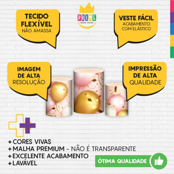 Trio Capa Cilindro Meus 15 Anos 3D Em Tecido Com Elástico - Image 3