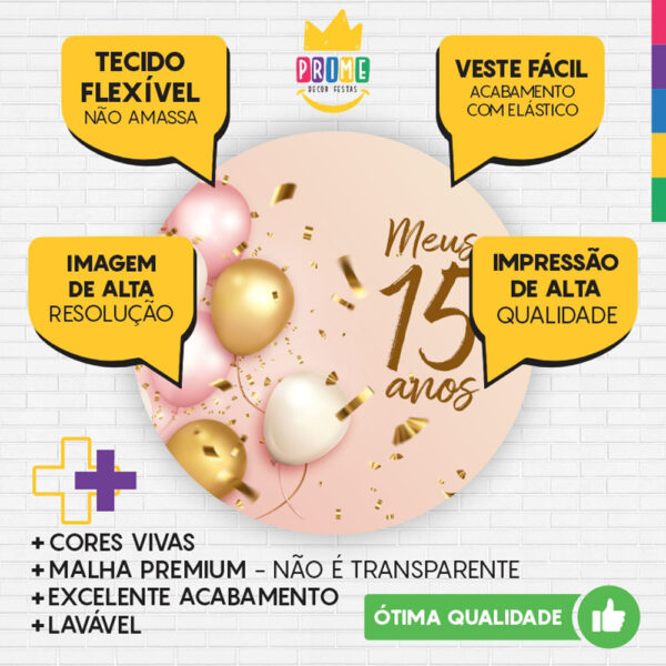Painel Redondo 3D Meus 15 Anos Tecido Sublimado - Image 3