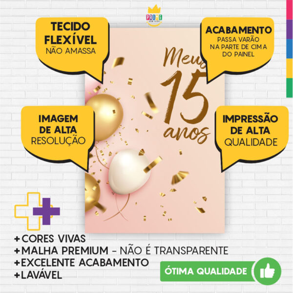 Kit Casado Meus 15 Anos Painel Redondo Trio Capas Cilindro Retangular Vertical Em Tecido - Image 5