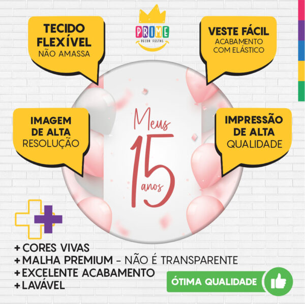 Trio Capa Cilindro + Painel Redondo 3D Meus 15 Anos 1,50m Veste Fácil - Image 3