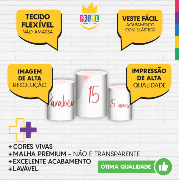 Trio Capa Cilindro Meus 15 Anos 3D Em Tecido Com Elástico - Image 3