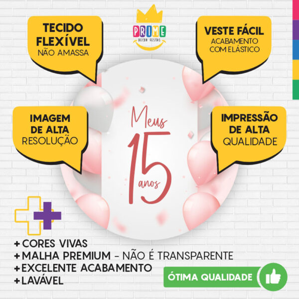 Painel Redondo 3D Meus 15 Anos Tecido Sublimado - Image 3