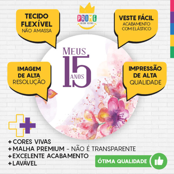 Kit Casado Meus 15 Anos Painel Redondo Trio Capas Cilindro Retangular Vertical Em Tecido - Image 3
