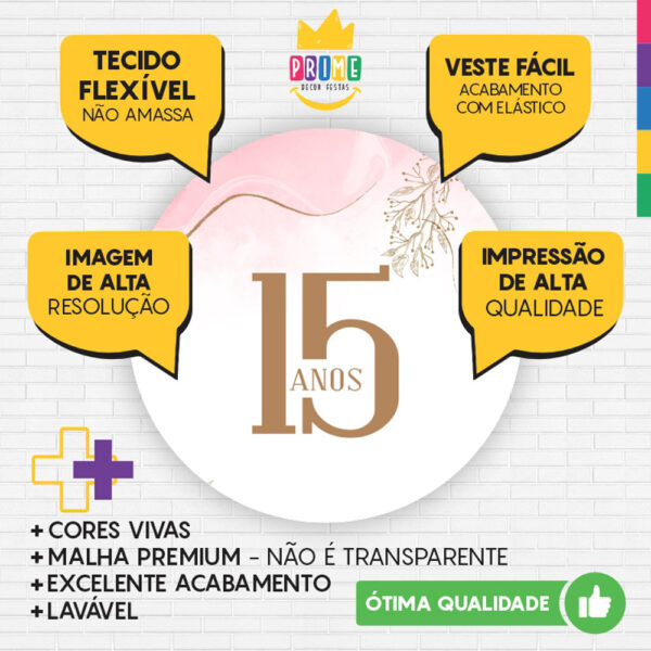 Painel Redondo 3D Meus 15 Anos Tecido Sublimado - Image 3
