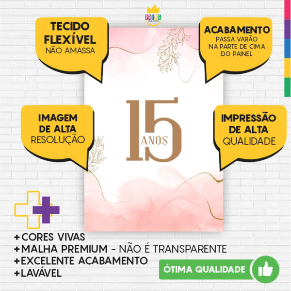 Kit Casado Meus 15 Anos Painel Redondo Trio Capas Cilindro Retangular Vertical Em Tecido - Image 5
