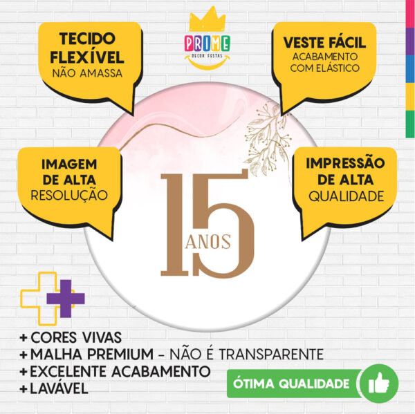 Kit Casado Meus 15 Anos Painel Redondo Trio Capas Cilindro Retangular Vertical Em Tecido - Image 3