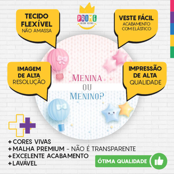 Painel Redondo 3D Chá Revelação Tecido Sublimado - Image 3