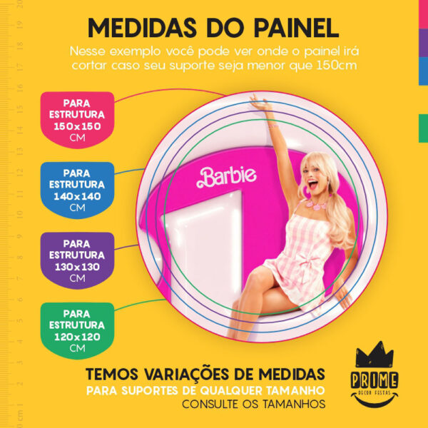 Painel Redondo 3D Barbie Rosa Tecido Sublimado - Image 4