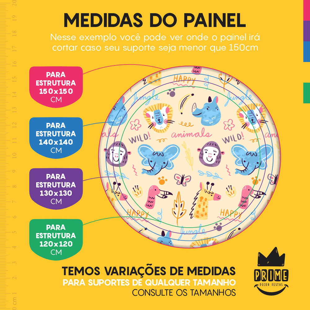 Kit Casado Zoo Baby Painel Redondo Trio Capas Cilindro Retangular Vertical Em Tecido - Imagem 4