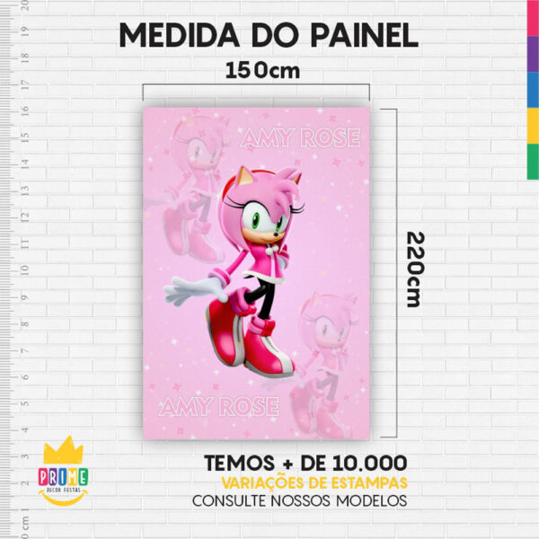 Kit Casado Sonic Amy Rose Painel Redondo Trio Capas Cilindro Retangular Vertical Em Tecido - Image 5