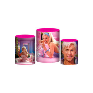 Trio Capa Cilindro Barbie 3D Em Tecido Com Elástico