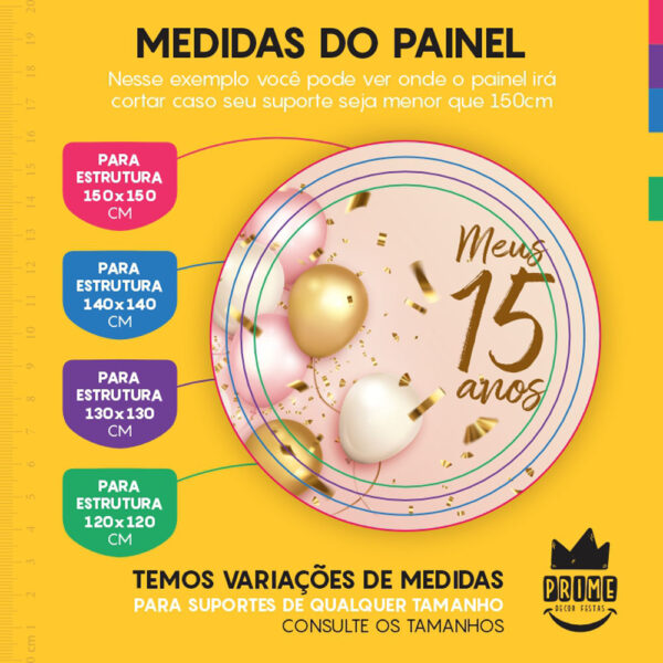 Painel Redondo 3D Meus 15 Anos Tecido Sublimado - Image 4