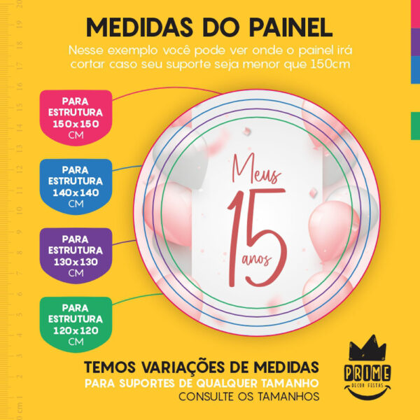 Painel Redondo 3D Meus 15 Anos Tecido Sublimado - Image 4