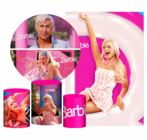 Kit Casado Barbie Painel Redondo Trio Capas Cilindro Retangular Vertical Em Tecido